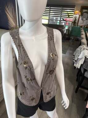 Tramontana Embellished Studded Sequin Vest Size S